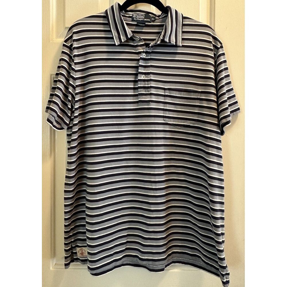 POLO by Ralph Lauren Marine Outfitters Pocket Polo‎ Shirt Men's XL Blue Stripes